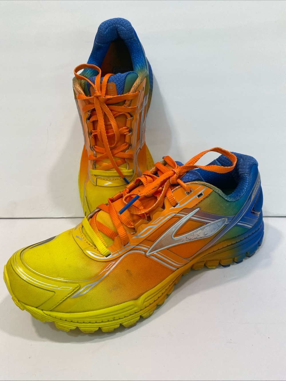 Brooks Ghost 8 Blue Yellow Orange Neon Athletic Running Walking Mens Shoes 9.5 - Picture 2 of 8